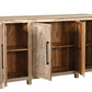 74" Natural Distressed Solid Wood Carved Floral Sideboard with Four Doors