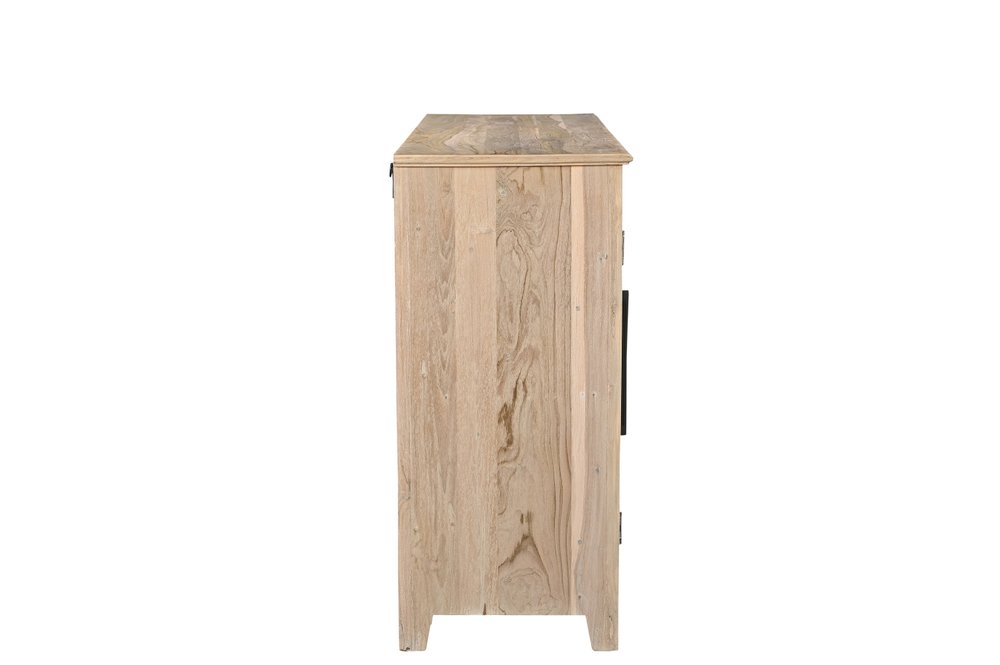 74" Natural Distressed Solid Wood Carved Floral Sideboard with Four Doors