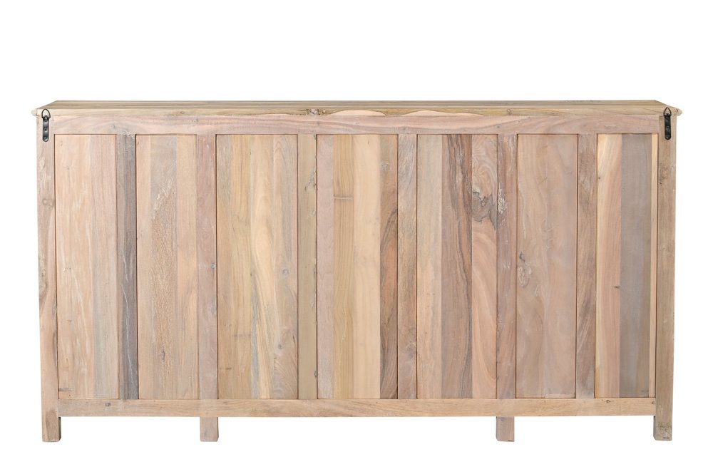 74" Natural Distressed Solid Wood Carved Floral Sideboard with Four Doors