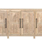 74" Natural Distressed Solid Wood Carved Floral Sideboard with Four Doors