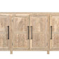 74" Natural Distressed Solid Wood Carved Floral Sideboard with Four Doors