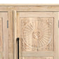 74" Natural Distressed Solid Wood Carved Floral Sideboard with Four Doors