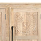 74" Natural Distressed Solid Wood Carved Floral Sideboard with Four Doors