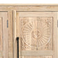 74" Natural Distressed Solid Wood Carved Floral Sideboard with Four Doors