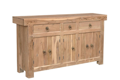 72" Natural Solid Wood Three Drawer Sideboard with Five Doors