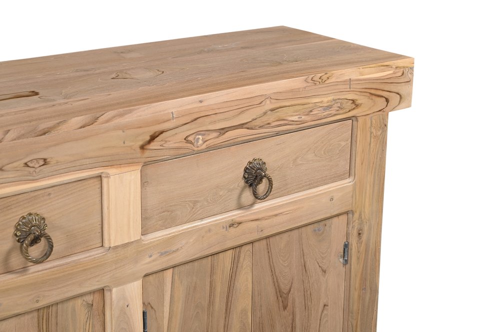 72" Natural Solid Wood Three Drawer Sideboard with Five Doors