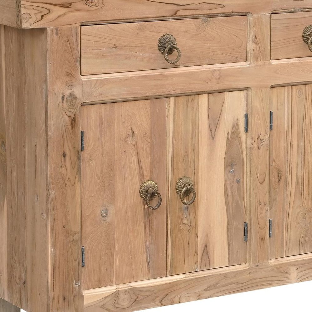 72" Natural Solid Wood Three Drawer Sideboard with Five Doors
