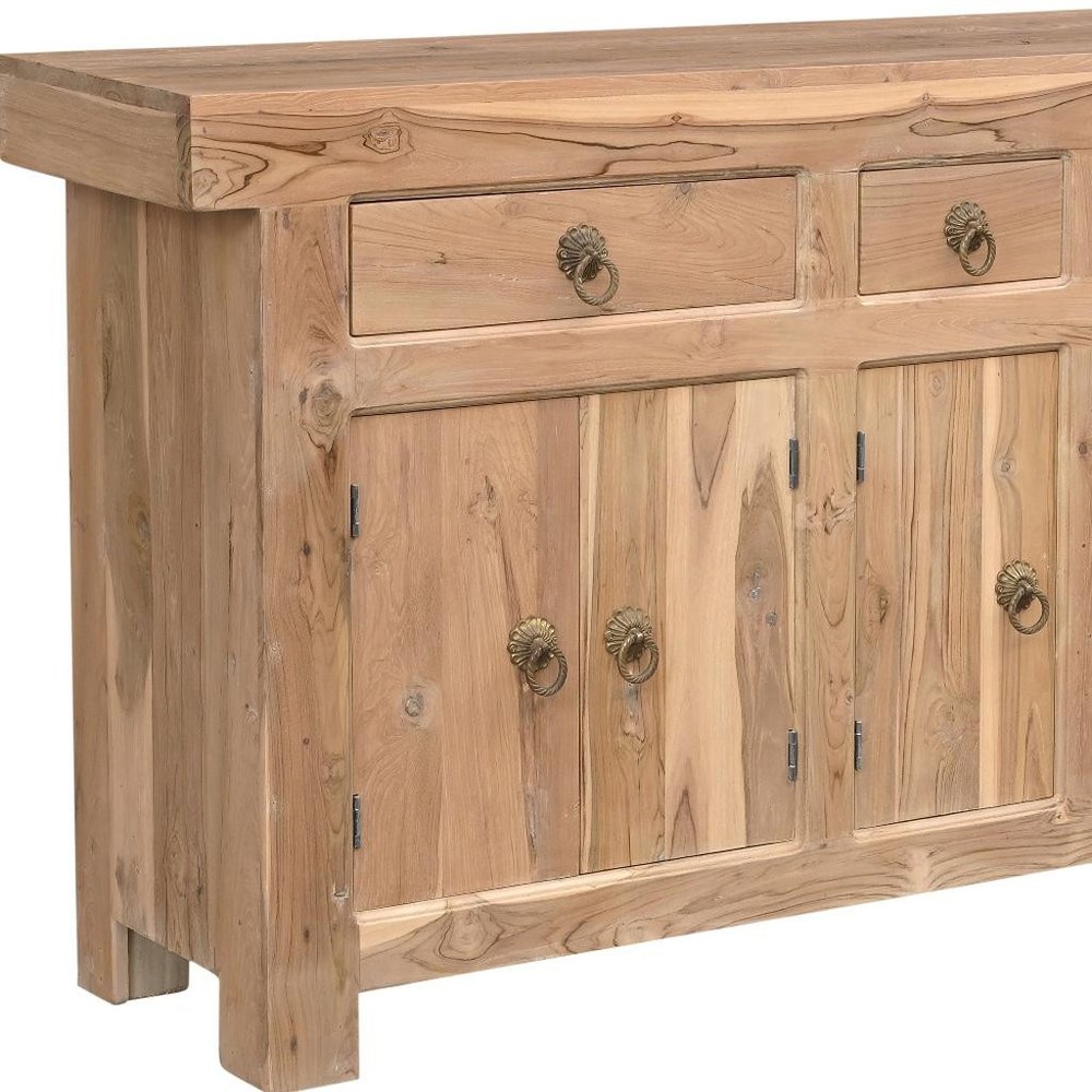 72" Natural Solid Wood Three Drawer Sideboard with Five Doors