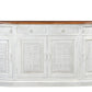 69" White And Brown Solid Wood Carved Geometric Four Drawer Four Door Sideboard