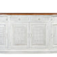 69" White And Brown Solid Wood Carved Geometric Four Drawer Four Door Sideboard