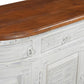 69" White And Brown Solid Wood Carved Geometric Four Drawer Four Door Sideboard