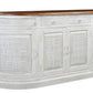 69" White And Brown Solid Wood Carved Geometric Four Drawer Four Door Sideboard