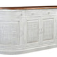 69" White And Brown Solid Wood Carved Geometric Four Drawer Four Door Sideboard