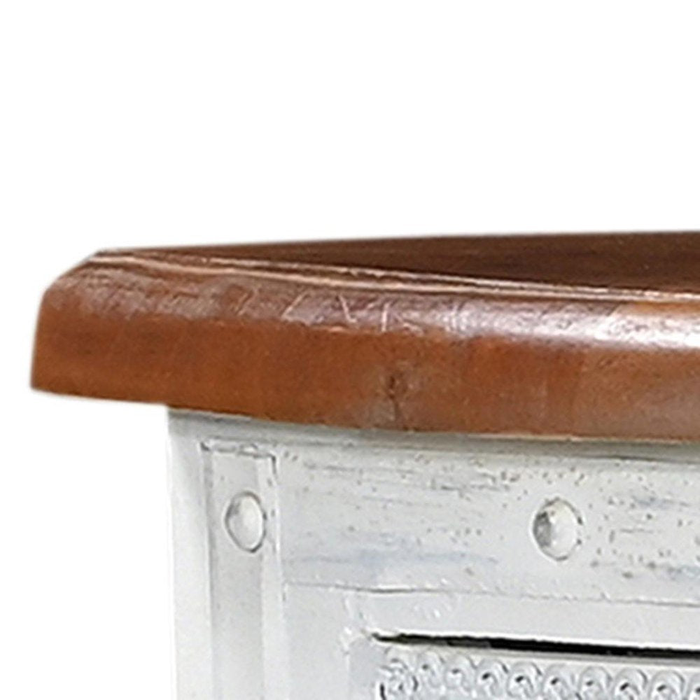 69" White And Brown Solid Wood Carved Geometric Four Drawer Four Door Sideboard