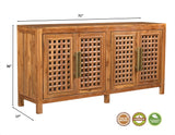 71" Brown Solid Wood Carved Geometric Sideboard with Four Doors