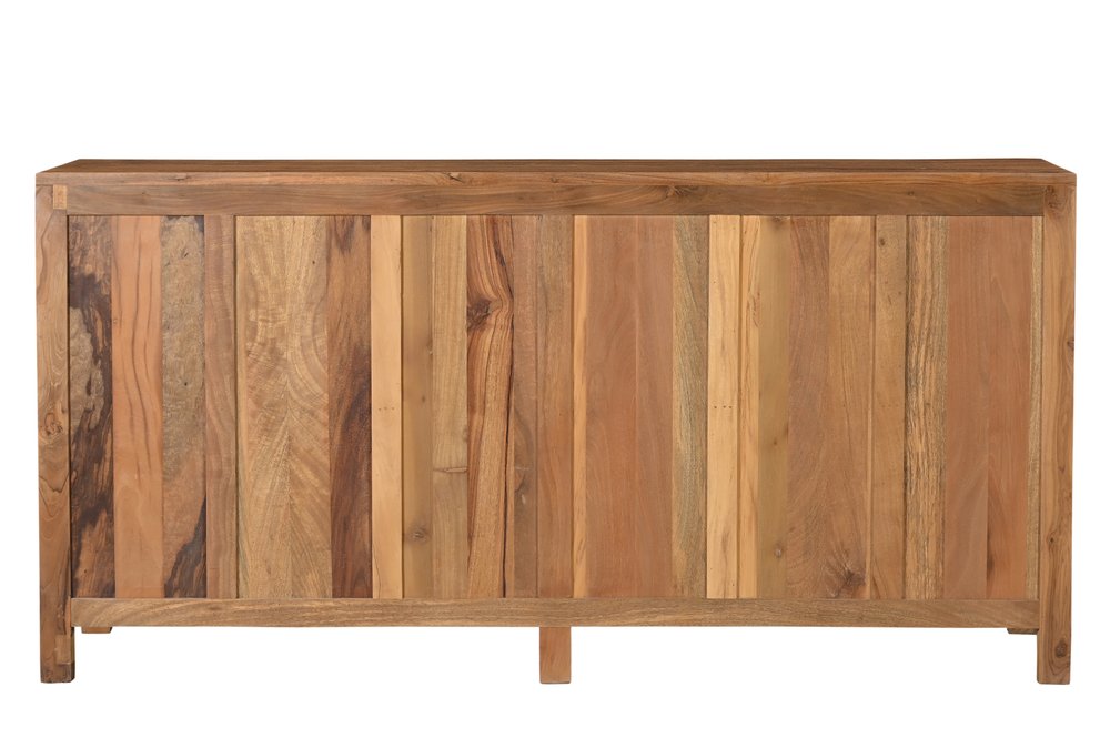71" Brown Solid Wood Carved Geometric Sideboard with Four Doors