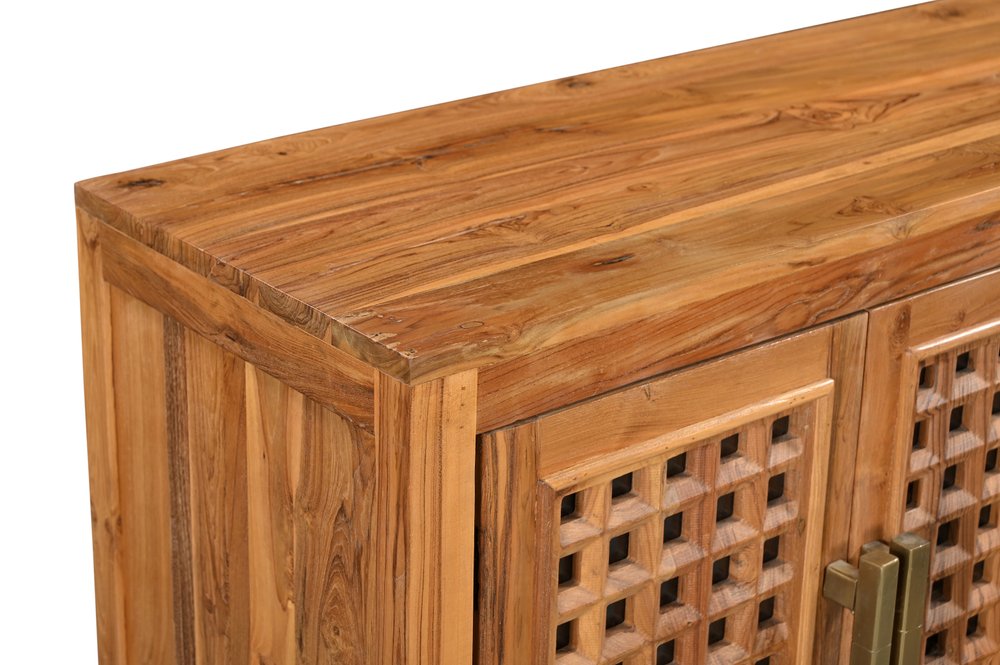 71" Brown Solid Wood Carved Geometric Sideboard with Four Doors