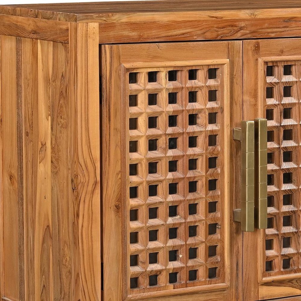 71" Brown Solid Wood Carved Geometric Sideboard with Four Doors