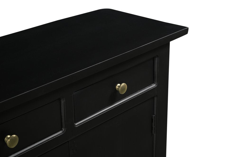 79" Black Solid Wood Four Drawer Sideboard with Four Doors