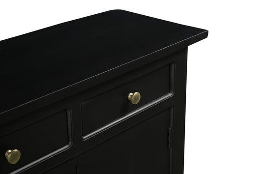 79" Black Solid Wood Four Drawer Sideboard with Four Doors