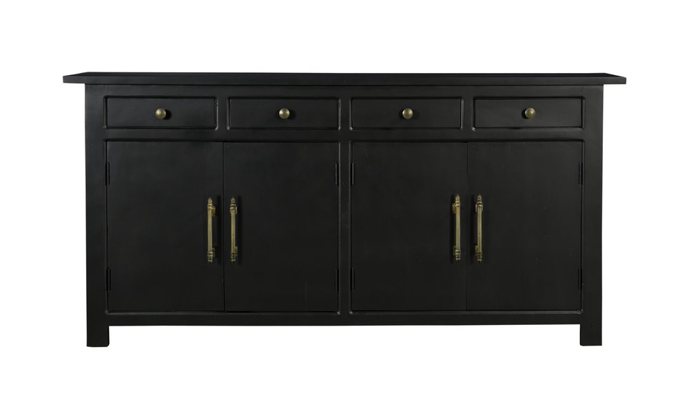 79" Black Solid Wood Four Drawer Sideboard with Four Doors