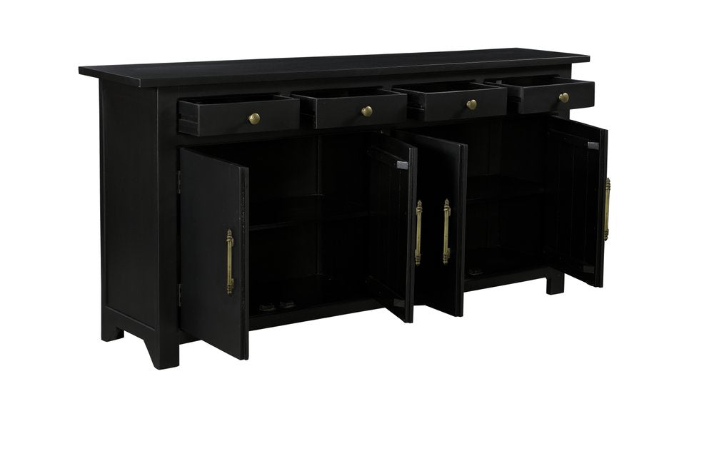 79" Black Solid Wood Four Drawer Sideboard with Four Doors