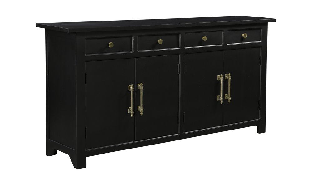 79" Black Solid Wood Four Drawer Sideboard with Four Doors