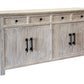 79" White Distressed Solid Wood Paneled Four Drawer Sideboard with Four Doors
