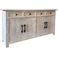 79" White Distressed Solid Wood Paneled Four Drawer Sideboard with Four Doors