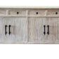 79" White Distressed Solid Wood Paneled Four Drawer Sideboard with Four Doors