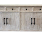 79" White Distressed Solid Wood Paneled Four Drawer Sideboard with Four Doors