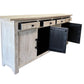 79" White Distressed Solid Wood Paneled Four Drawer Sideboard with Four Doors