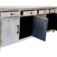 79" White Distressed Solid Wood Paneled Four Drawer Sideboard with Four Doors