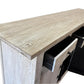 79" White Distressed Solid Wood Paneled Four Drawer Sideboard with Four Doors