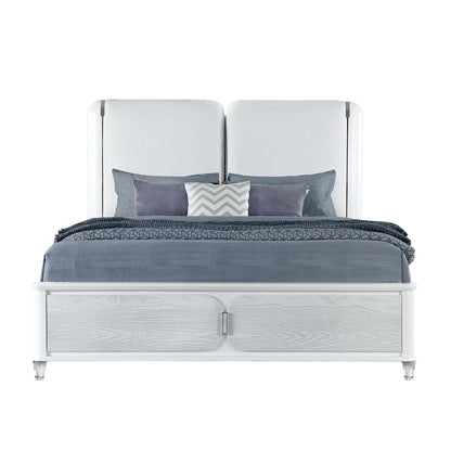 Gray and White Wood And Upholstery Lighted King Bed Frame