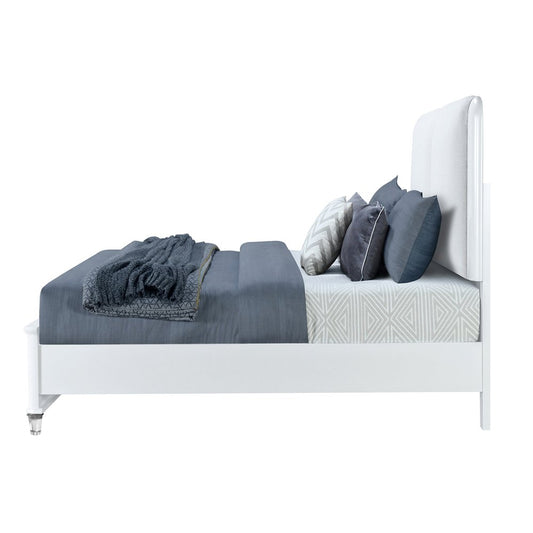 Gray and White Wood And Upholstery Lighted King Bed Frame