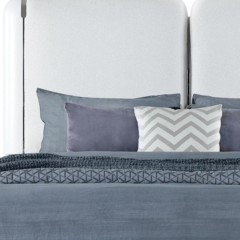 Gray and White Wood And Upholstery Lighted King Bed Frame