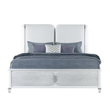Gray and White Wood And Upholstery Lighted Queen Bed Frame