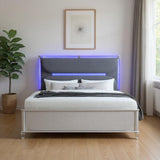 Silver and Gray Wood And Upholstery Lighted King Bed Frame