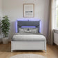 Silver and Gray Wood And Upholstery Lighted Queen Bed Frame