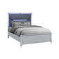 Silver and Gray Wood And Upholstery Lighted Queen Bed Frame