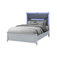 Silver and Gray Wood And Upholstery Lighted Queen Bed Frame