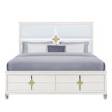 Gold and White Wood And Upholstery Lighted Queen Bed Frame