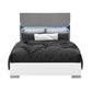 White and Gray Wood And Upholstery Lighted Queen Bed Frame
