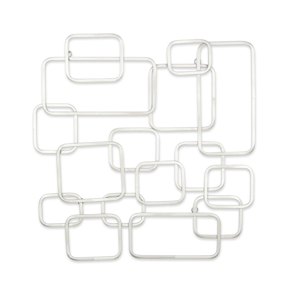 27" X 26" Silver Geometric Metal Abstract Hanging Dimensional Sculpture