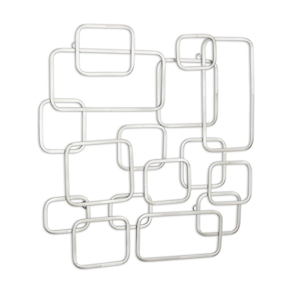 27" X 26" Silver Geometric Metal Abstract Hanging Dimensional Sculpture