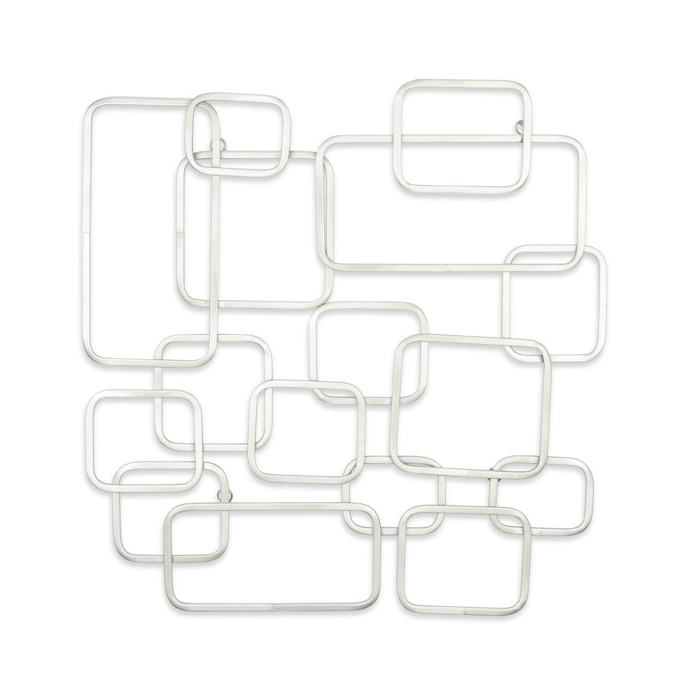 27" X 26" Silver Geometric Metal Abstract Hanging Dimensional Sculpture