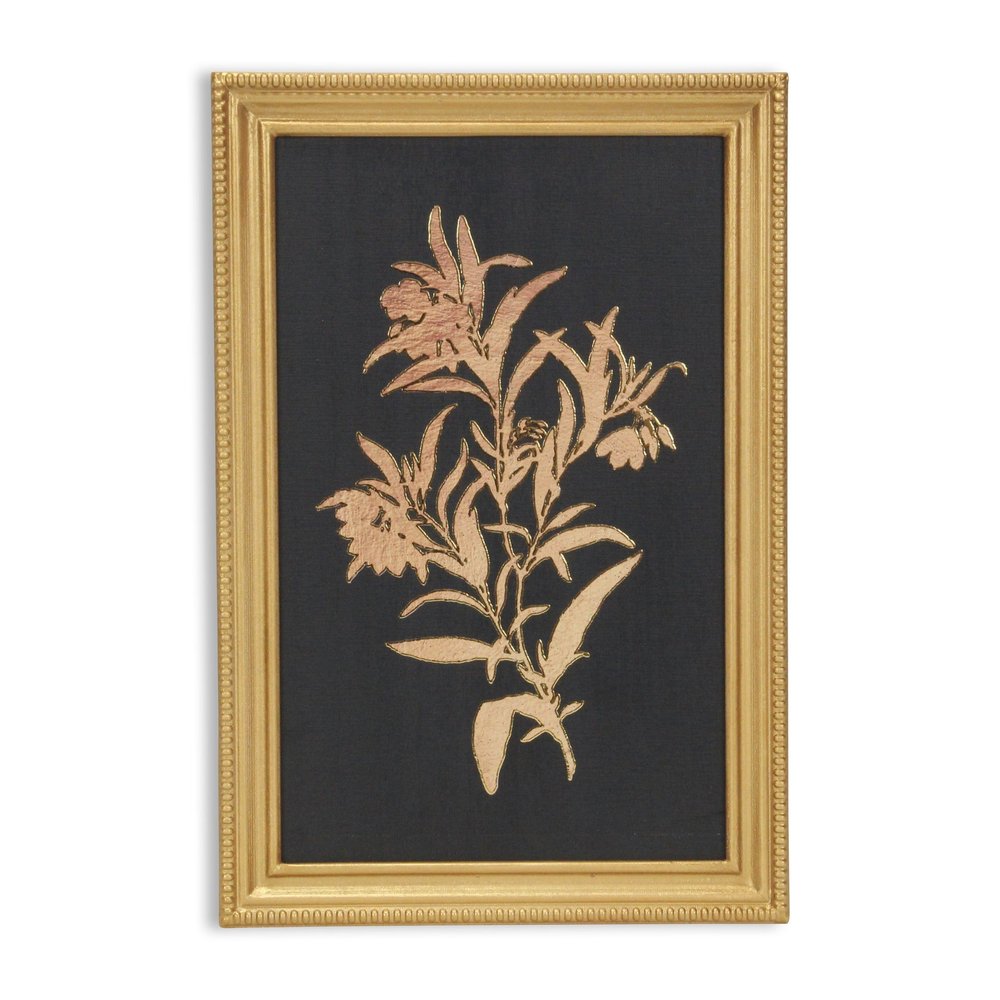 21" X 14" Gold And Black Flower Bouquet Wood Framed Art