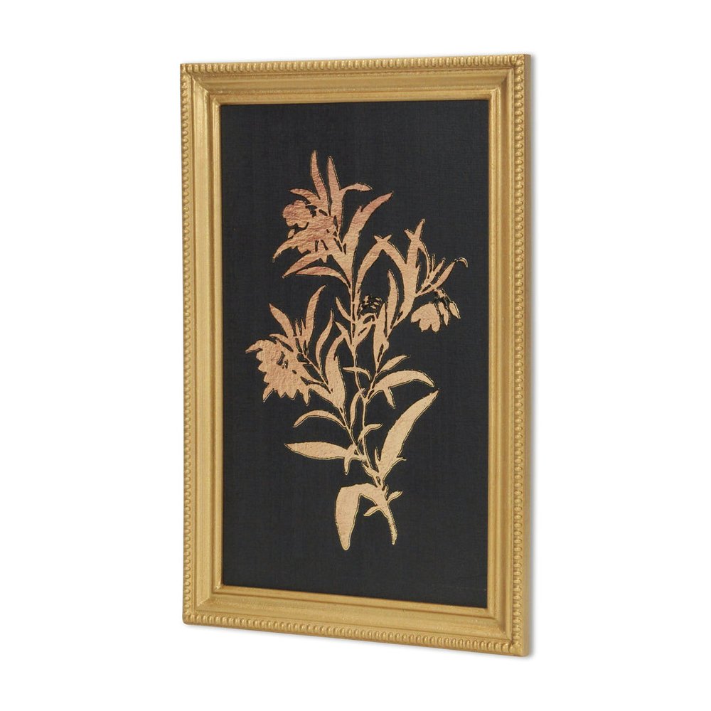 21" X 14" Gold And Black Flower Bouquet Wood Framed Art