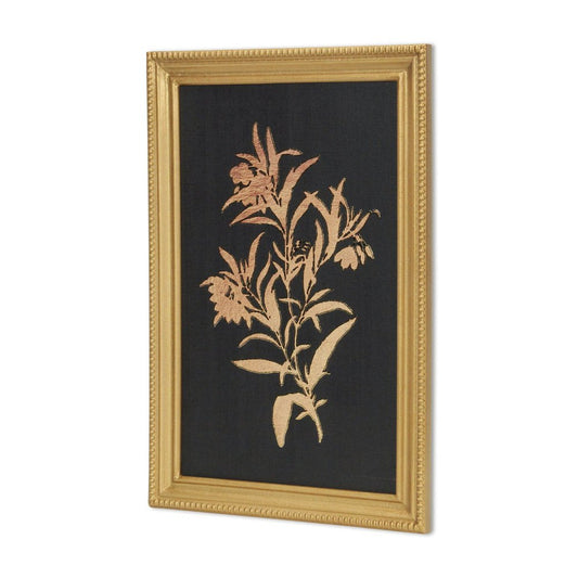21" X 14" Gold And Black Flower Bouquet Wood Framed Art